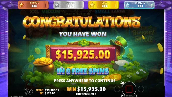 The Blarney Stone - gain total dans le tour bonus